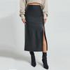 PU Teri Yuqori Bel Fermuarli Midi Yubka: Ayollar uchun Kuz/Qish mavsumi Bodycon kesimli yirtiq yubka