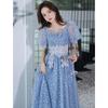 Elegant Blue Long Evening Dress for Women - Luxury Banquet, Vocal Art Exam, Hosting Gown