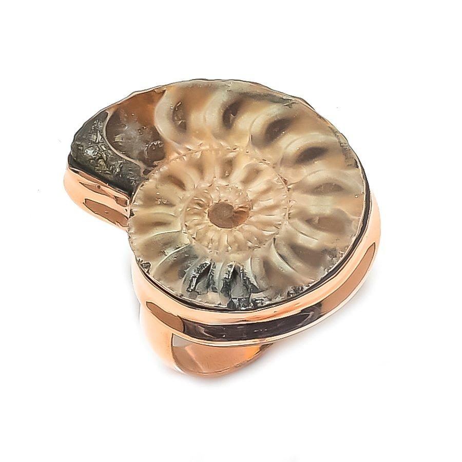 Ammonite Fossil Gemstone Copper Jewelry Ring Size 9