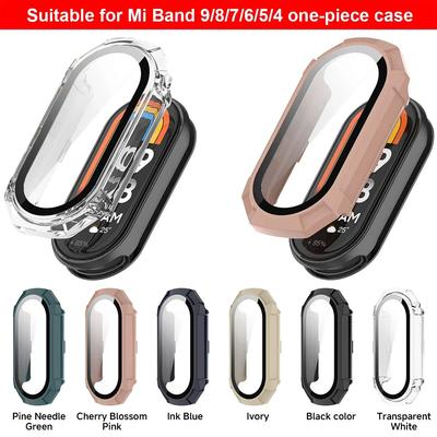 Закаленное стекло+Чехол для Xiaomi mi band 9/8/7 Защитная пленка на экран с бампером из ПК для смарт-часов miband 6/5/4 Пленка HD+Чехол на smart band 8