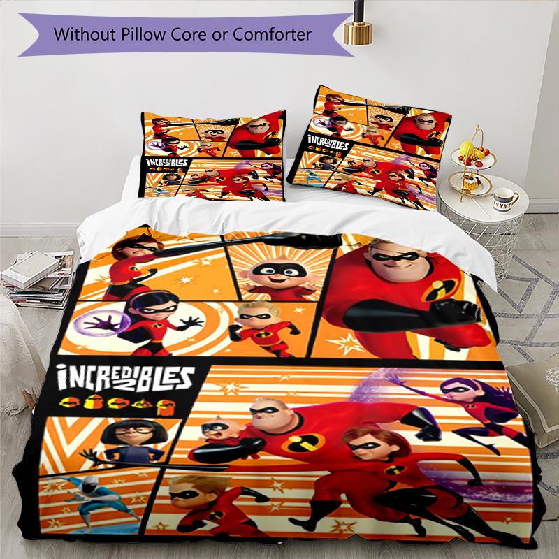 3pcs The Incredibles Bedding Set Duvet Cover Closure Includes 1 Duvet Cover & 2 Pillowcases, Soft and Comfortable for All Seasons.