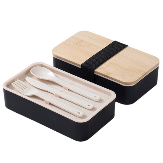 2Pcs 1200ml Bento Boxes with Strap Double Layer Built-in Tableware Japanese Style Portable Leak-proof Lunch
