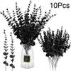 10Pc Halloween Black Eucalyptus Leaves Branch Artificial Plant Fake Flower Silk Leaf Bouquet Fo Halloween Party Home Table Decor