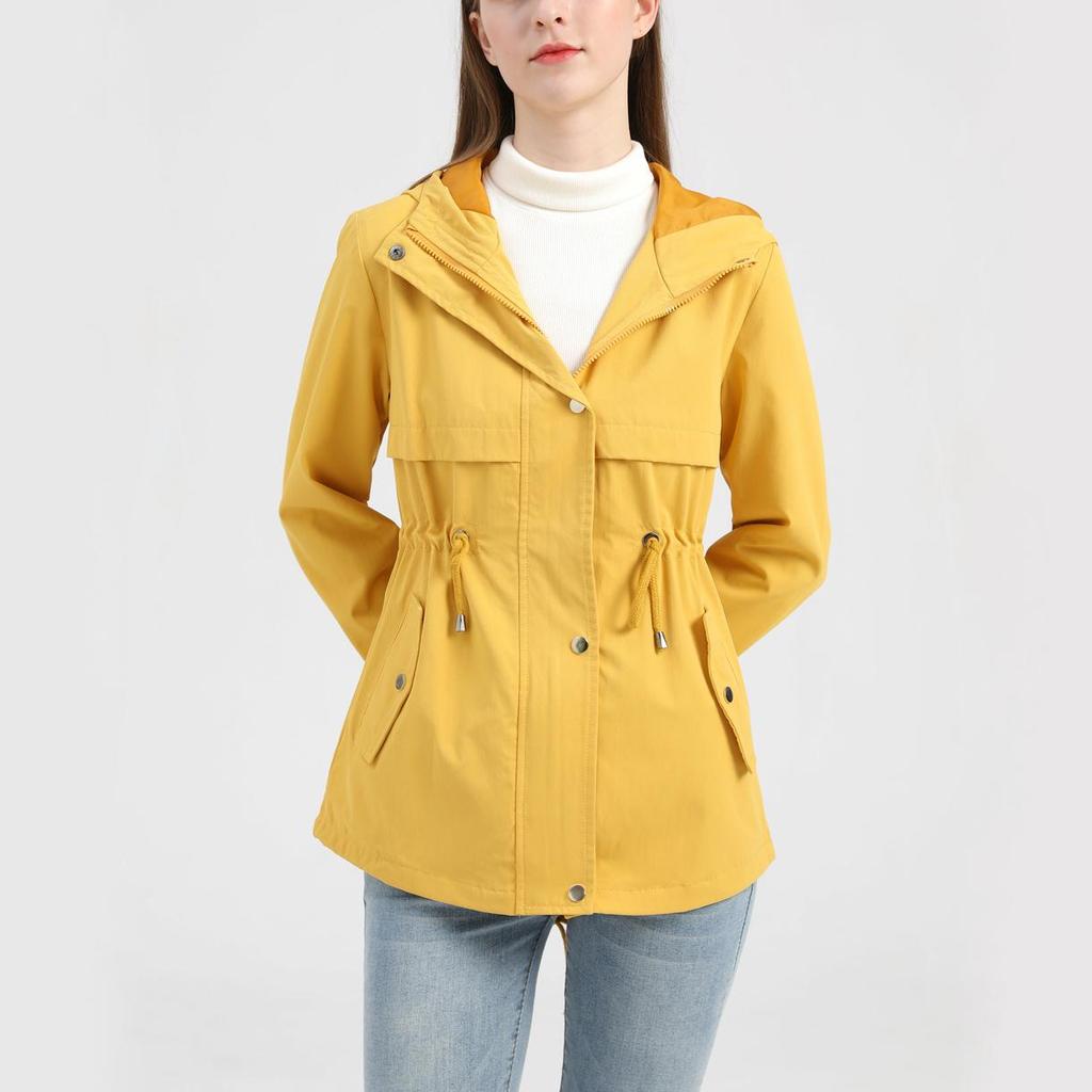 Женская водонепроницаемая куртка-тренч Для пешего туризма На открытом воздухе Ветровка Легкая классическая ветрозащитная с капюшоном Легкое непромокаемое пальто Тонкая верхняя одежда Дождевик
