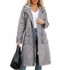 Women's Solid Colored Hooded Long Sleeved Trench Coat With Striped And Straight Tube Jacket