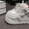 Fashion Breathable Air Mesh Lace Sneakers Leather Flats Lace-up Women Spring 8.5CM High Platform Sports Dad Shoes New Chunky Sneaker