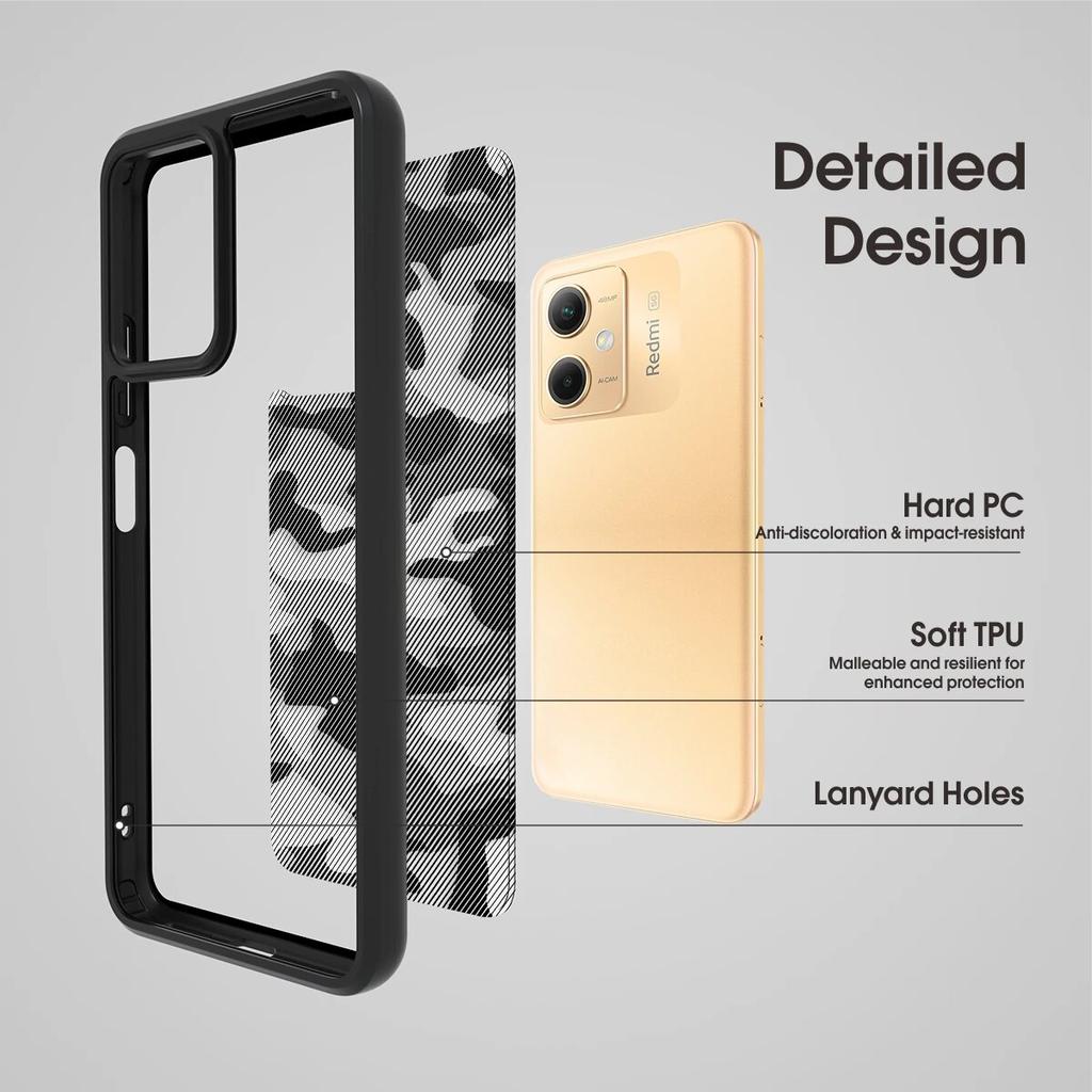(Comes with Wrist Strap)ibmrs for Xiaomi Note12/12R Pro/POCO X5 5G Case,camouflage Lear Transparent Shell