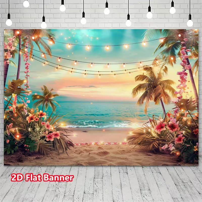 2D Hawaiian Beach Tapestry Banner Coastal Ocean Wall Hanging