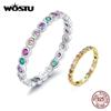 925 Sterling Silver Colorful Cubic Zirconia Lucky Rainbow Rings, Women Stackable Statement Ring for Size 6,7,8