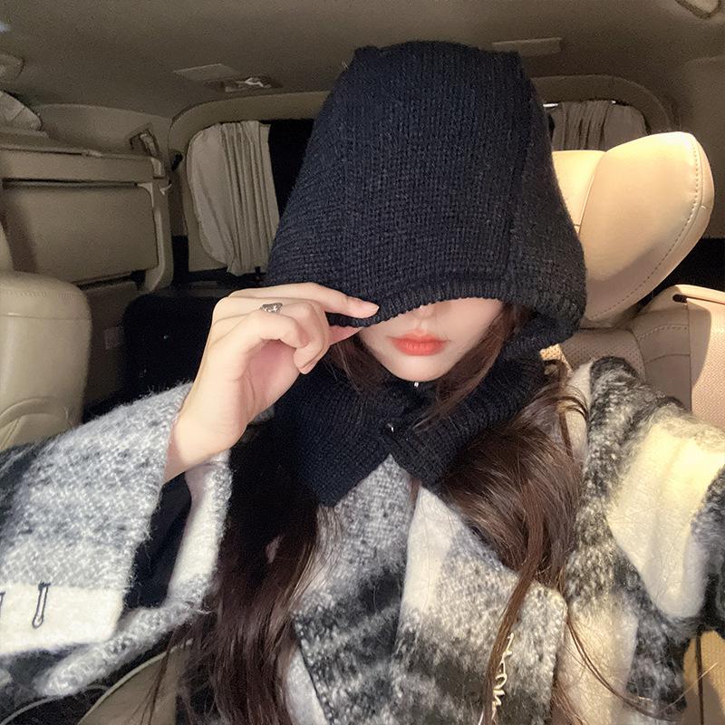 Balaclava Hat Korean Fashion Autumn and Winter Knitted Hat Fashionable Warm Neck Cover Bag Head Hat Wool Hat Neck Protection