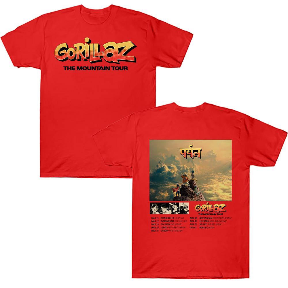Хлопковые футболки Gorillazs The Mountain Tour Футболка Уличная Музыкальная Группа Панк-рок Y2K Футболка Унисекс Летняя Высокое Качество Повседневная Одежда