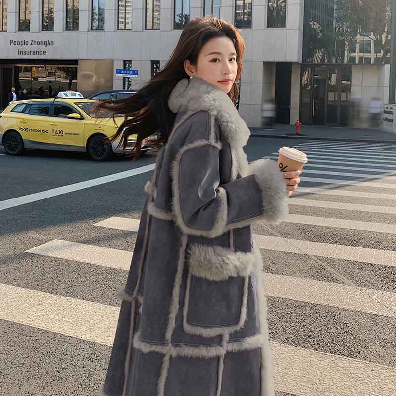 Женское очень длинное пальто из искусственного меха под овчину - Стиль Зима 2024 (2166)