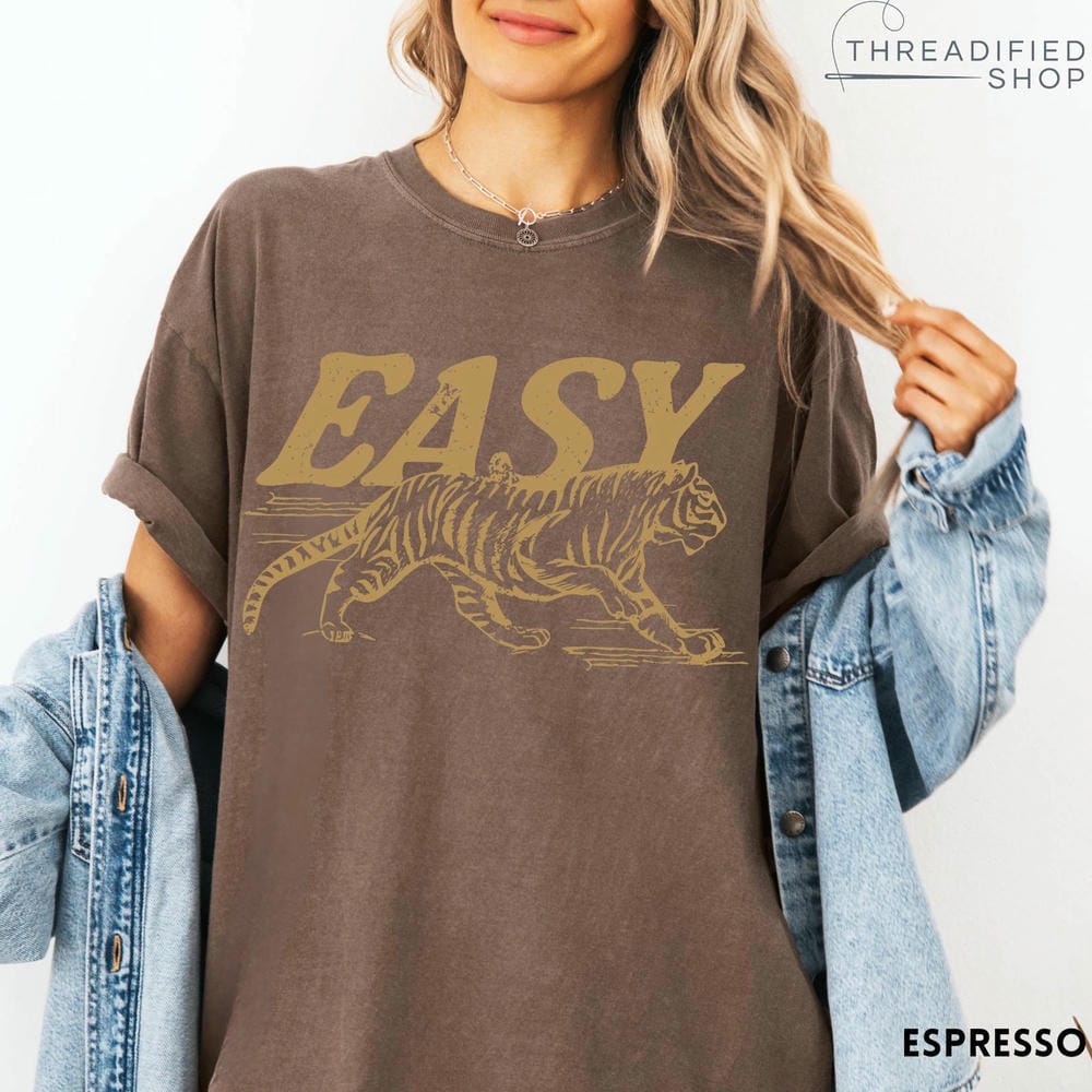 Vintage Women Distressed Easy Tiger Comfort Unisex Comfort TShirt Dark Academia Shirt Crewneck Unisex Daily Y2K Top Streetwear