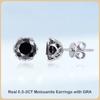 Sparkling Real 0.5-2CT D Color Moissanite Stud Earrings For Women S925 Silver Plated Rhodium Black Diamond Ear Studs Gift