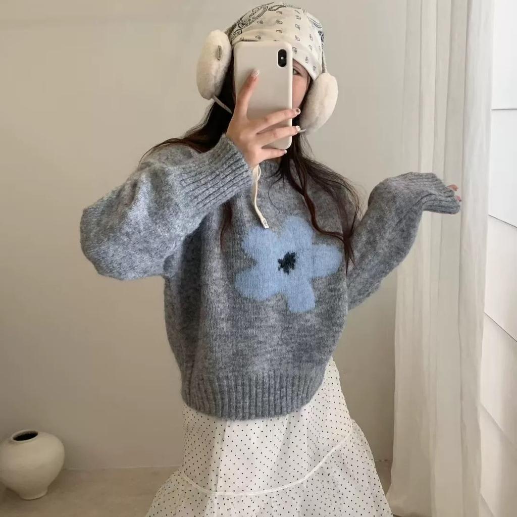 Женский вязаный свитер с круглым вырезом и жаккардовым узором в виде цветов из верблюжьей шерсти, новинка осени и зимы, пуловер в стиле ленивого ветра