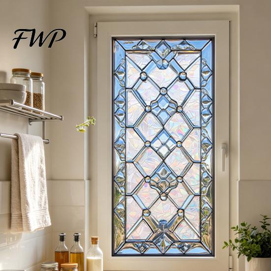 Sunlight Projection Window Decal Stained Glass Film, Geometric Patterns Clings, Decorative Rainbow Static Film Sticker, UV Block Heat Control Covering
