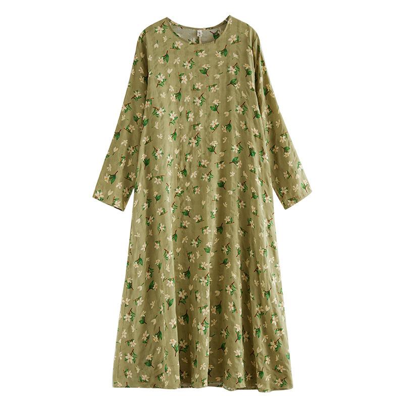 Весеннее литературное платье больших размеров с принтом, круглым вырезом, длинными рукавами, повседневное платье для женщин, вечерние платья