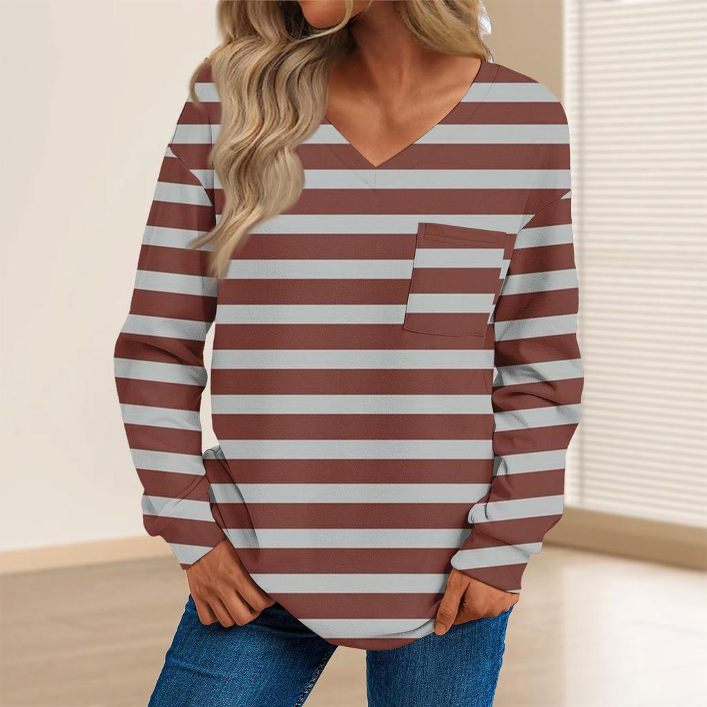 Женская мода повседневный свитер с длинным рукавом и принтом V-образным вырезом