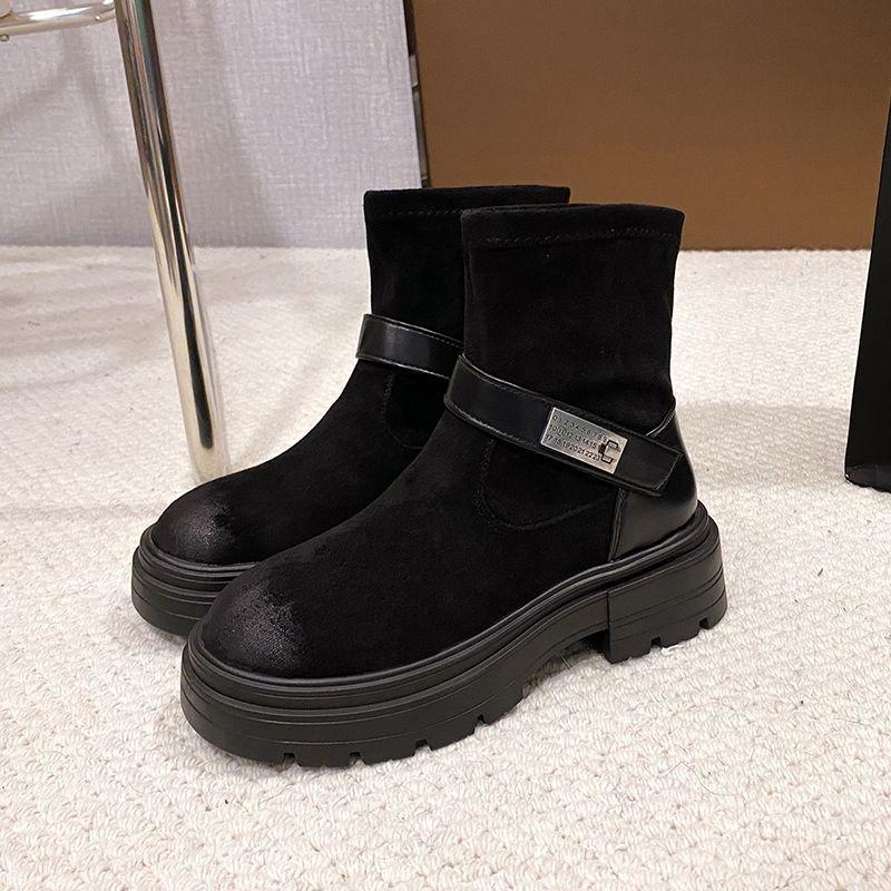 Ретро полированные эластичные ботинки на толстой подошве женские 2025 осень новые в британском стиле ботинки Мартин на высокой подошве модные тонкие ботинки тренд