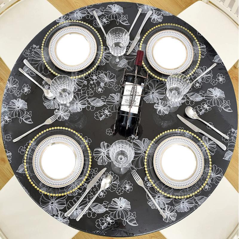 Круглая скатерть из ПВХ, водонепроницаемая, утолщенная, прозрачная, с принтом, деревянная, маслостойкая, пластиковая скатерть на флисовой подкладке, эластичная