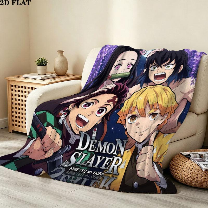 1PC Demon Slayer Patterned Flannel Blanket Suitable For All Seasons For Home Decor Warmth And Comfort Gifts Holiday Present