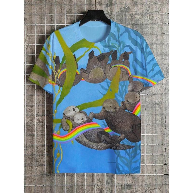 Милая футболка с рисунком выдры, кошки, панды, для мужчин, забавные футболки с 3D-принтом в виде животных, повседневные футболки с коротким рукавом и круглым вырезом, уличные спортивные футболки