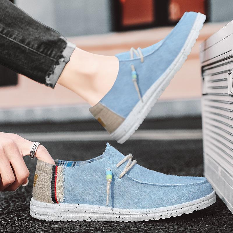 Spring Summer Blue Men's Casual Boat Shoes Lightweight Slip-on Driving Shoes Men Low-cut Breathable Canvas Men Shoes Loafers
