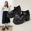 Round Head Muffin Thick Bottom High Heels College Single Shoes Belt Buckle Thick with Female Shoes Fashion Women Summer Breathable Shoes
