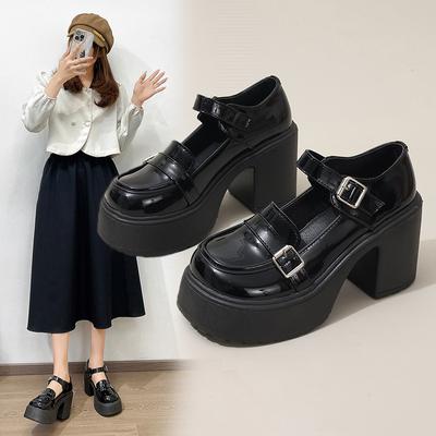 Туфли-лодочки с круглым носком и толстой подошвой на высоком каблуке для колледжа, толстые туфли с пряжкой на ремне, женские туфли, модная женская летняя дышащая обувь