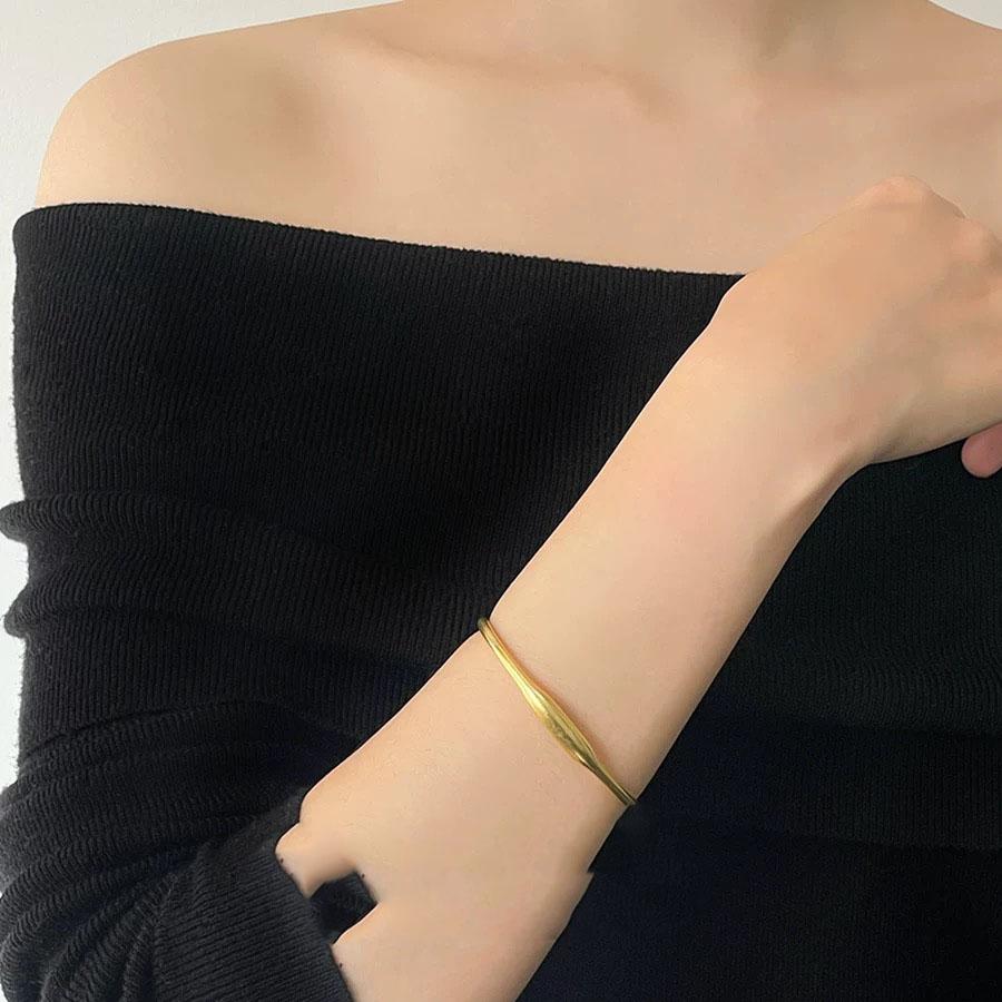 100% Solid 925 Sterling Silver Metal Bracelet for Women Men Gold Color Handmade Simple Bracelet Birthday Gift S-B451