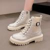 Зимние женские ботильоны на платформе со шнуровкой, дизайнерские туфли на среднем каблуке 2025 года, трендовые новые брендовые кожаные массивные модные готические ботинки Botas De Mujer