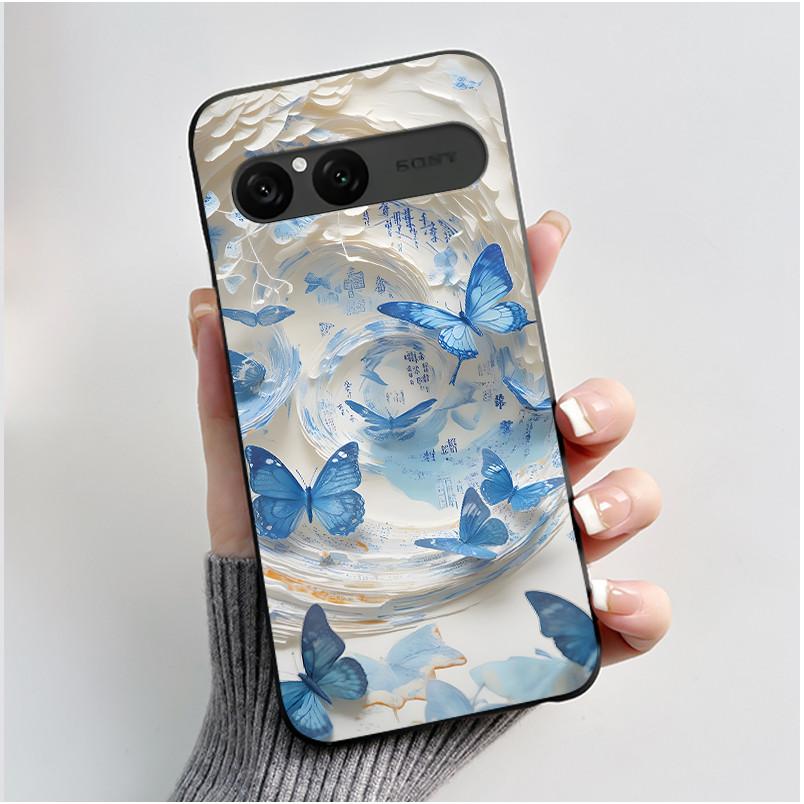 Cute Case For Sony Xperia 10 VII Fundas Capa Printing Shell Protective Cover Soft Silicone Cartoon Black Casing Coque