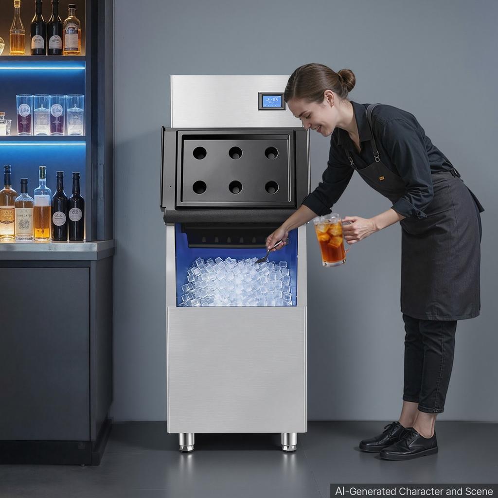VEVOR Commercial Ice Maker Machine 209 kg/24H Ice-Making Stainless Steel, for Bar Cafe Restaurant Business, Ice Ready in 15 Mins