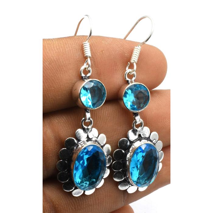 Blue Topaz Gemstone Ethnic Handmade Drop Dengle Earring Jewelry ER 080