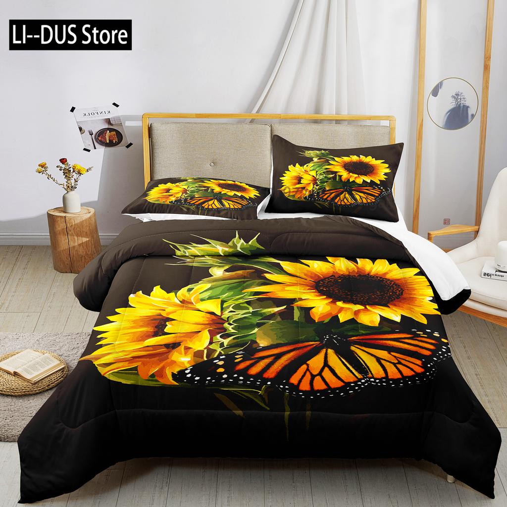 Комплект постельного белья Dream Sun Flowers Набор пододеяльников 3d Комплект постельного белья Цифровая печать Постельное белье размера Queen Модный дизайн