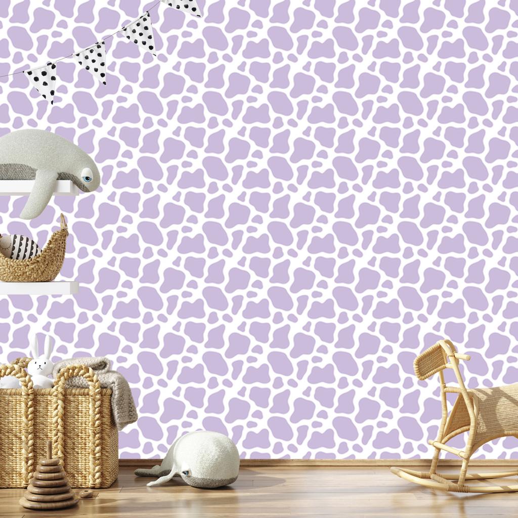 Cow Patches Wallpaper White, Lavender and Light Gray 50x1000