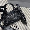 Women's Studded Tassel Crinkled Cowhide Crossbody Tote and Underarm Biker Bag