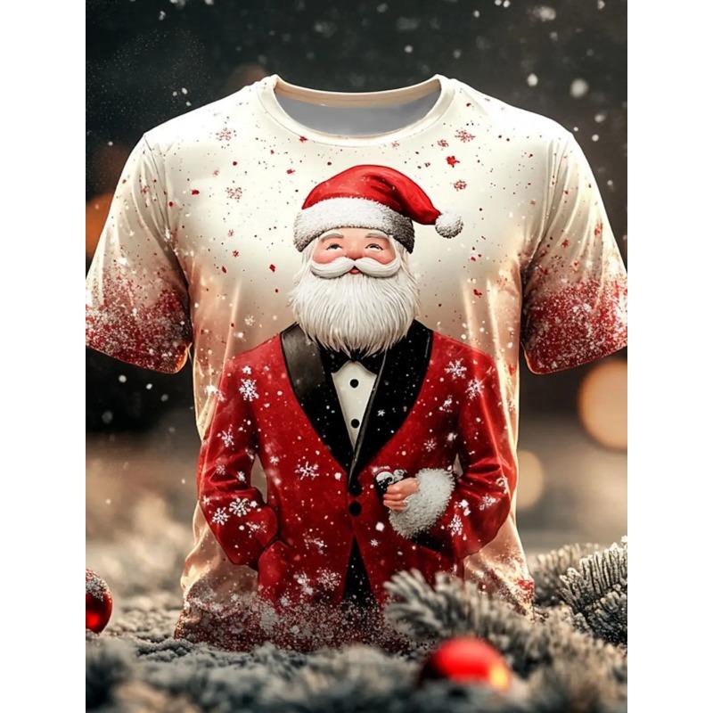 Летний топ с круглым вырезом и 3D-принтом на рождественскую тематику с галстуком-бабочкой, модные повседневные футболки с короткими рукавами для мужчин