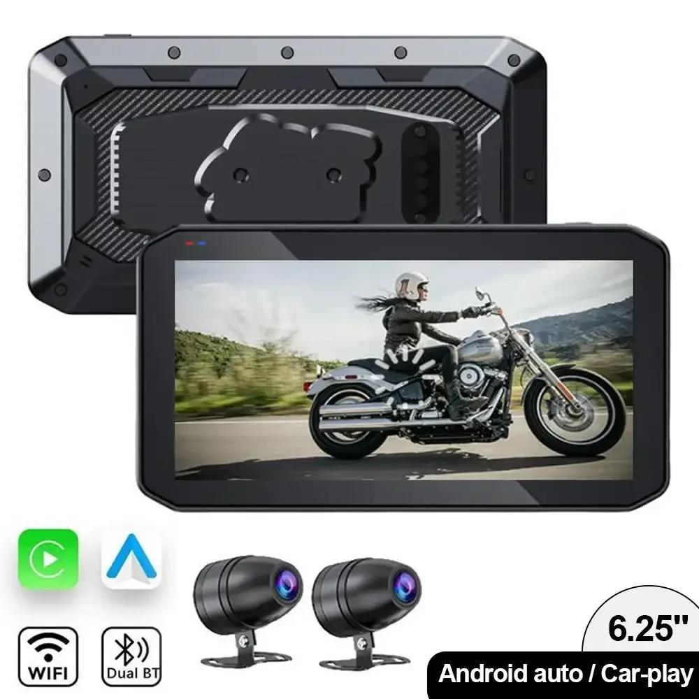 Portable 6.25 Inch IP67 Waterproof Motorcycle GPS Navigation Wireless Carplay Android Auto DVR Drive Recorder Moto Monitor WIFI
