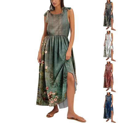 Женское летнее модное платье-майка А-силуэта без рукавов повседневное платье с цветочным принтом/однотонными карманами