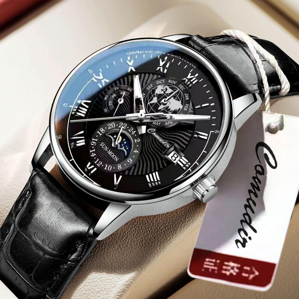 Швейцарские мужские кварцевые часы с кожаным ремешком - настоящие водонепроницаемые брендовые часы