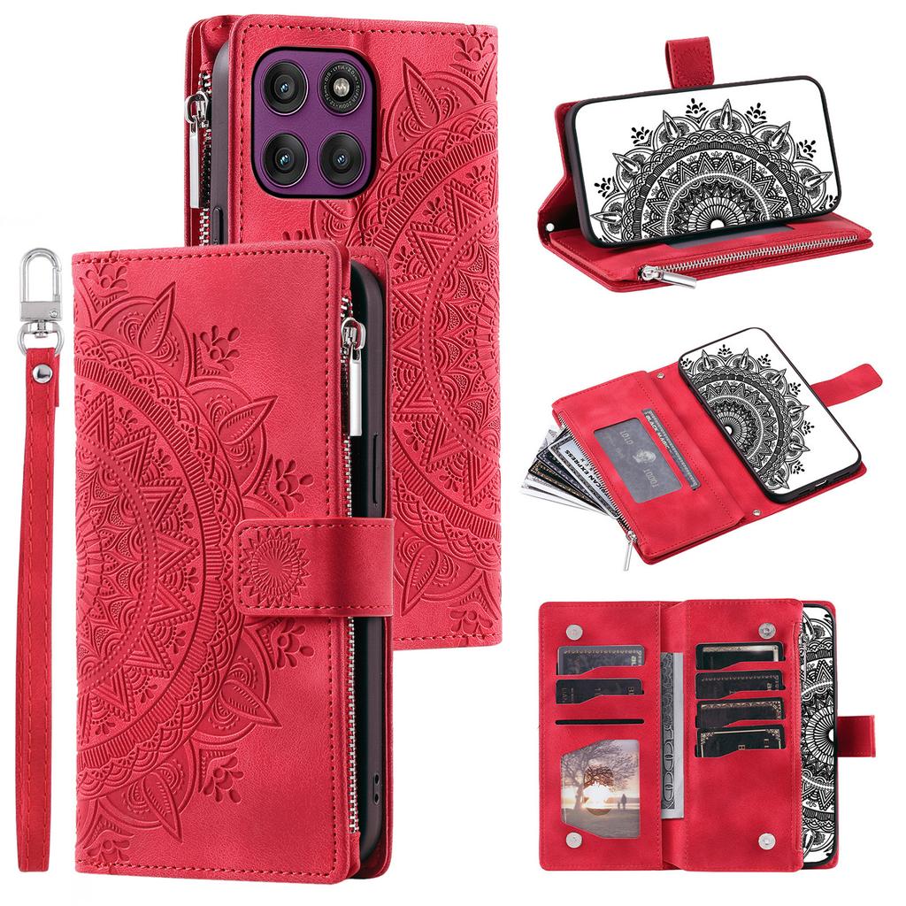 For Motorola Moto G56 5G Wallet Case Mandala Flower Pattern PU Leather Phone Cover with Wrist Strap