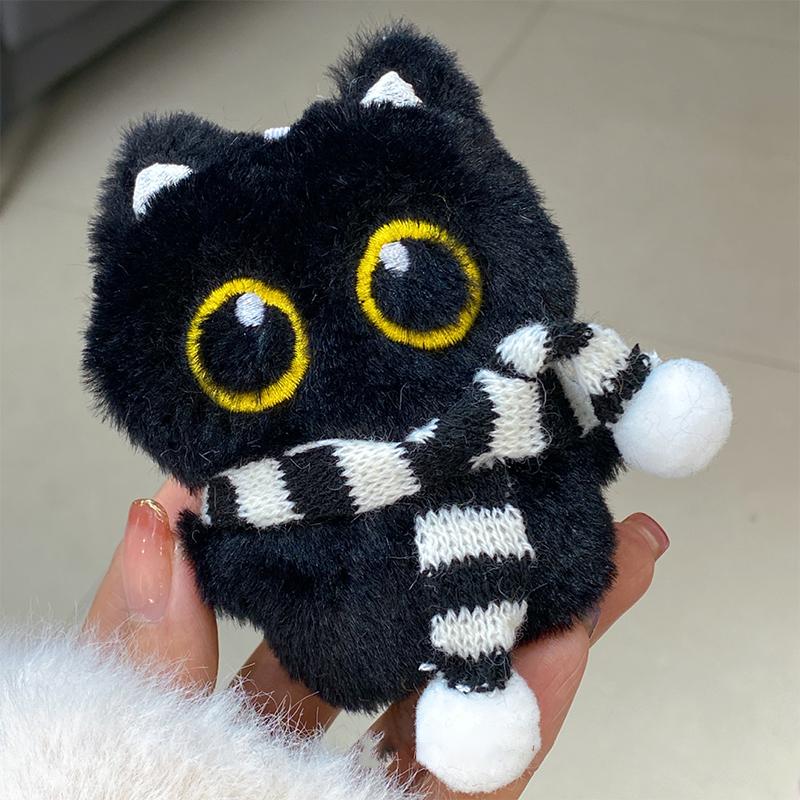 Cute Cartoon Plush Black Cat Keychain Swimming Goggles Cat Stuffed Toys Bag Pendant Hangings Ornament Creative Doll Keyring Gift