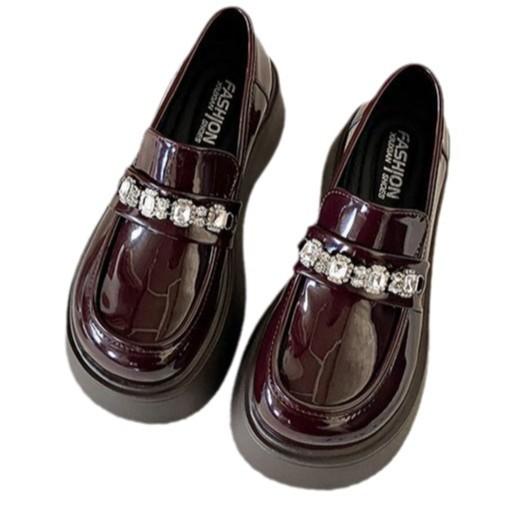 [Ushilai] Platform-soled Rhinestone Loafers Women's 2025 French Retro Fashion Casual Versatile Mary Jane Shoes