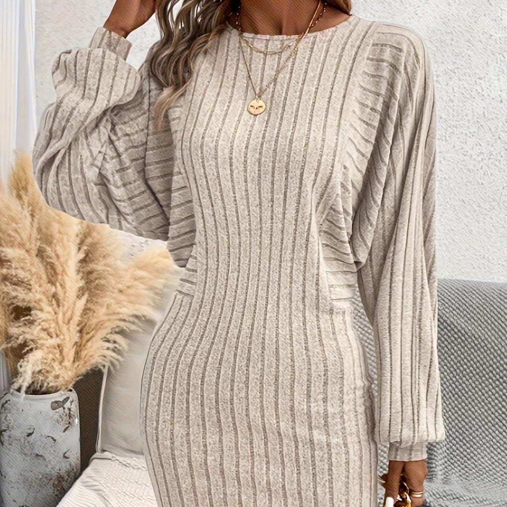 Women's Casual & Fashionable Round Neck Long Sleeved Dress Knitted Pullover Round Neck Long Sleeved Dress
