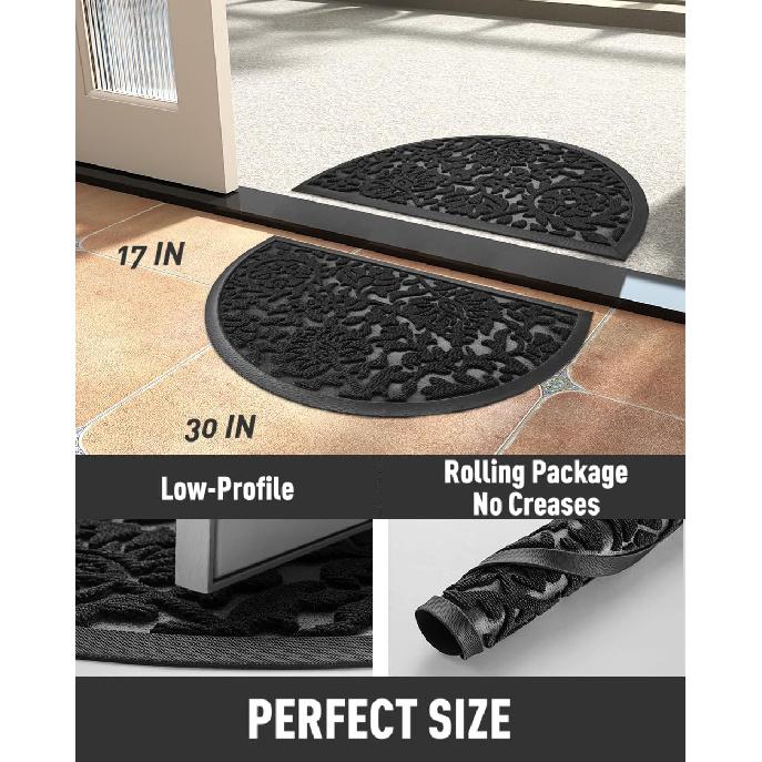 Tchdio Полукруглый коврик для входной двери-Нескользящий резиновый коврик для прихожей для улицы-Низкопрофильный сверхпрочный приветственный коврик Легко чистить Все