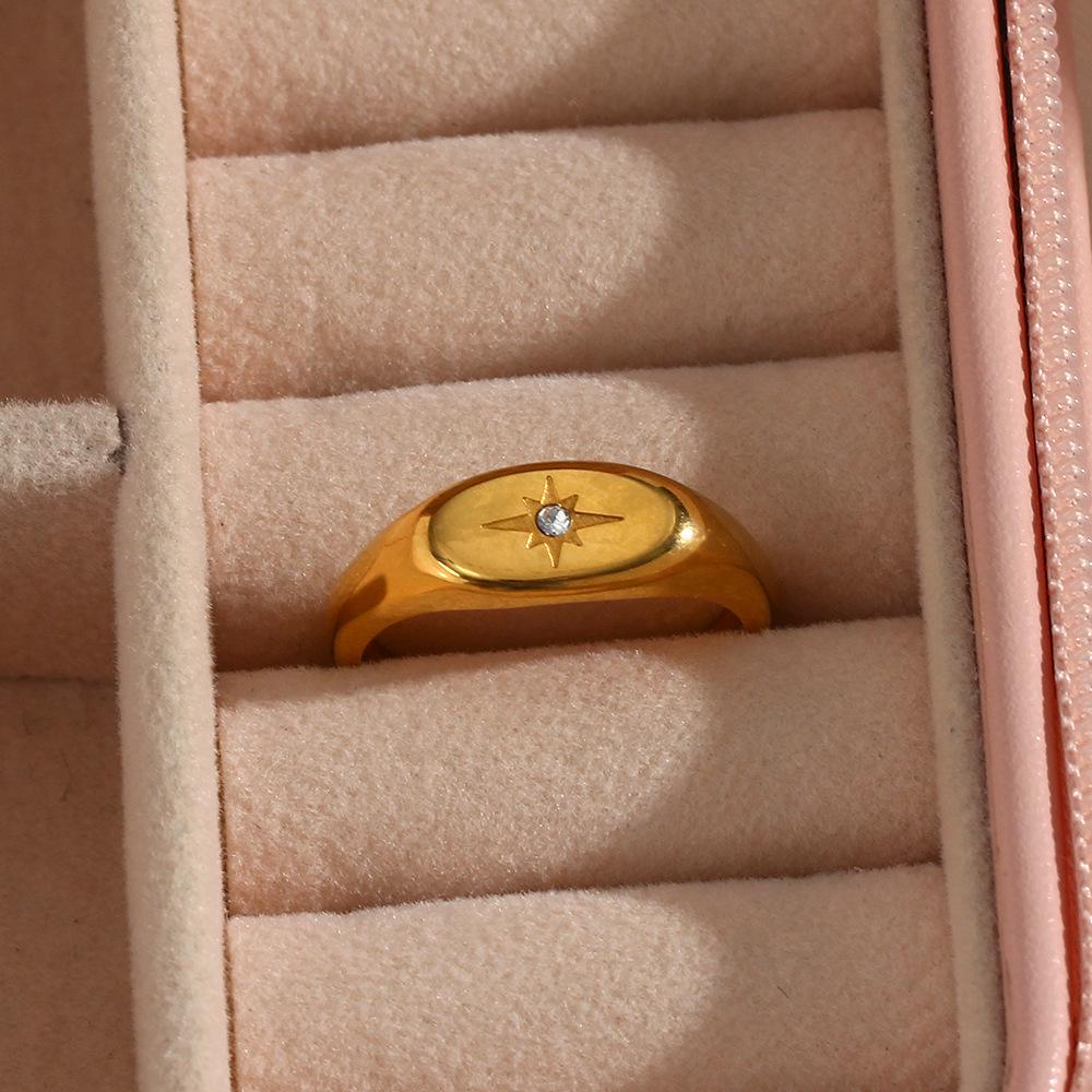 Европейско-американская мода 18K позолоченное кольцо из нержавеющей стали с овальной звездой и цирконом