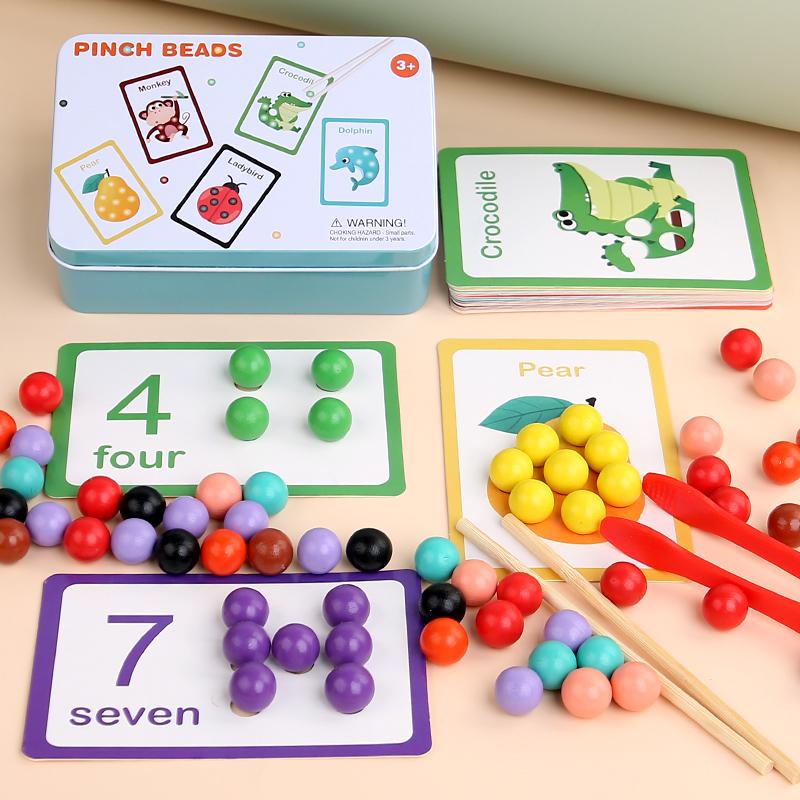 Деревянная игра на сопоставление цифр с бусинами-клипсами Montessori, развивающая игрушка для раннего развития, сортировка по цветам
