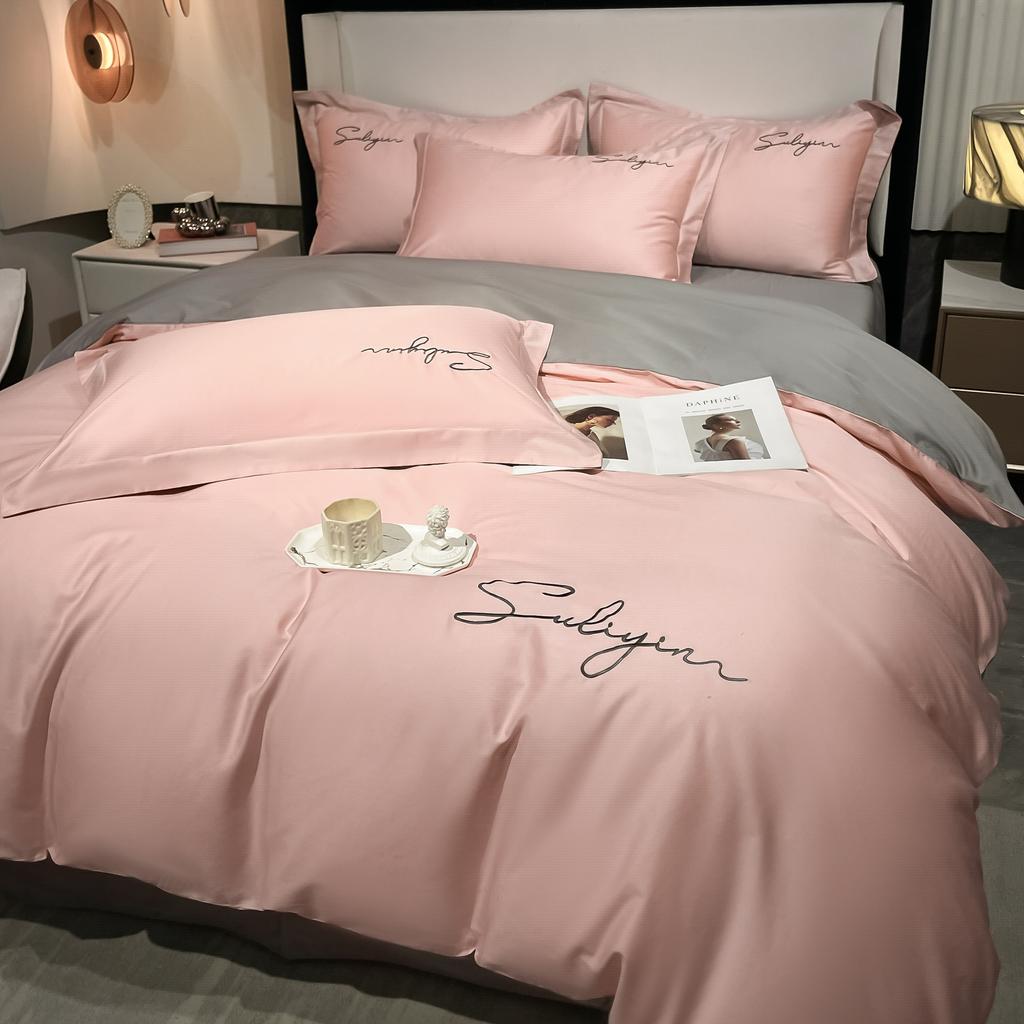 400TC Luxury Egyptian Cotton Bedding Set Full Queen King Size Duvet Cover Bed Fitted Sheet Set Pillowcase Bed Linen Solid Color