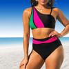 Women's Shoulder Strap Swimsuit Red and Green Colors Print Bikini Tankini Swimsuit